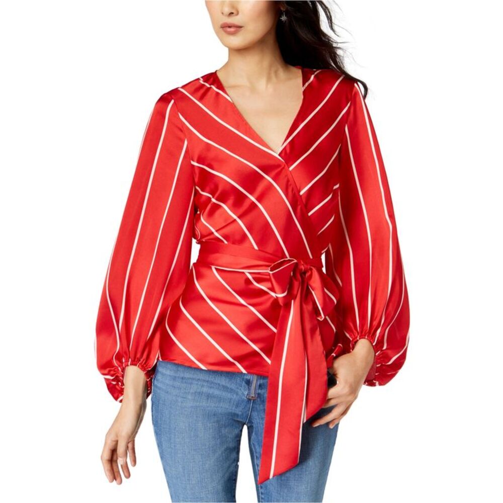 I.N.C Womens Striped Wrap Blouse, Red, S, DM